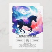 スイートウォーターカラーキッズホース誕生日 招待状 (正面/裏面)