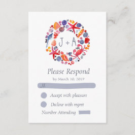 スイートウォーターカラーシーリースビーチ結婚式RSVP 出欠カード
