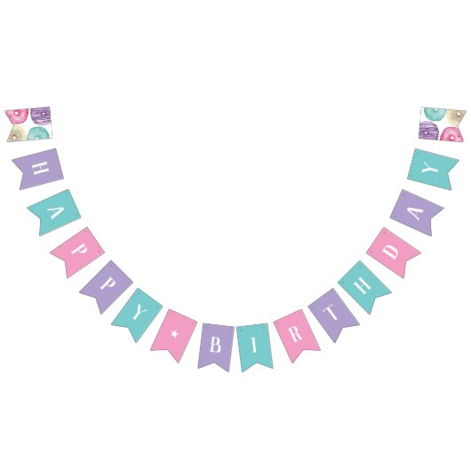 スイートウォーターカラードーナツハッピーバースデー バンティングフラッグ (全)