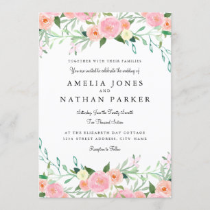 スイートウォーターカラーピンクピーチ結婚式招待状 招待状