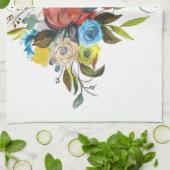 スイートウォーターカラーブーケシンプルホワイト キッチンタオル (折り畳み)