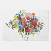 スイートウォーターカラーブーケシンプルホワイト キッチンタオル (横)