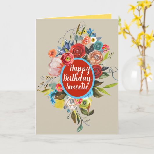 スイートウォーターカラーブーケ誕生日 カード (黄色い花)