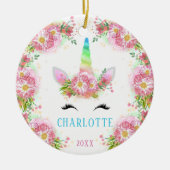 スイートウォーターカラーユニコーンクリスマスオーナメント セラミックオーナメント (正面)