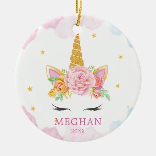 スイートウォーターカラーユニコーンクリスマスオーナメント セラミックオーナメント (正面)