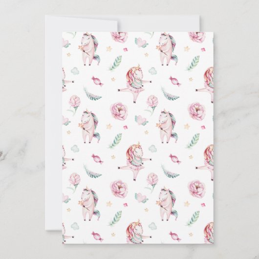 スイートウォーターカラーレインボーフラワーユニコーン誕生日 招待状 (裏面)