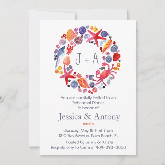 スイートウォーターカラー海リースビーチリハーサルディナー 招待状 (正面)