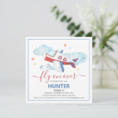 スイートウォーターカラー飛行機誕生日招待状 招待状 (スタンド正面)