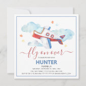 スイートウォーターカラー飛行機誕生日招待状 招待状 (正面)