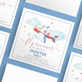スイートウォーターカラー飛行機誕生日招待状 招待状