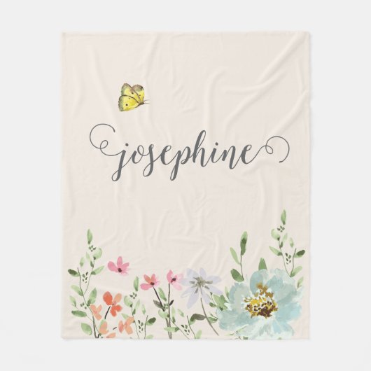 スイートウォーターフローラバタフライガールカスタム フリースブランケット (正面)