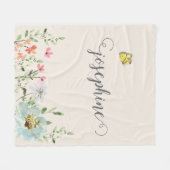 スイートウォーターフローラバタフライガールカスタム フリースブランケット (正面(横))