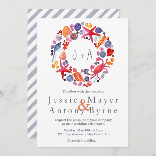 スイートウォーター色航海のリースビーチ結婚式 招待状 (正面/裏面)
