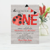 スイートウッドウォーターカラーラディバグ1st誕生日パーティー 招待状