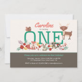スイートウッドランドアニマルズファースト誕生日招待状 招待状 (正面)