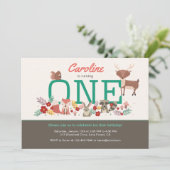 スイートウッドランドアニマルズファースト誕生日招待状 招待状 (スタンド正面)