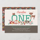 スイートウッドランドアニマルズファースト誕生日招待状 招待状 (正面/裏面)