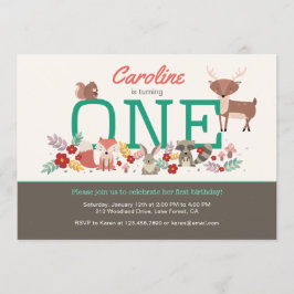 スイートウッドランドアニマルズファースト誕生日招待状 招待状