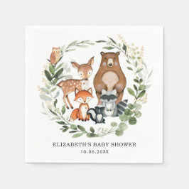 スイートウッドランドアニマルズボタニカルグリーン金ゴールド スタンダードカクテルナプキン