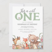 スイートウッドランドアニマル子供の誕生日パーティー 招待状 (正面)