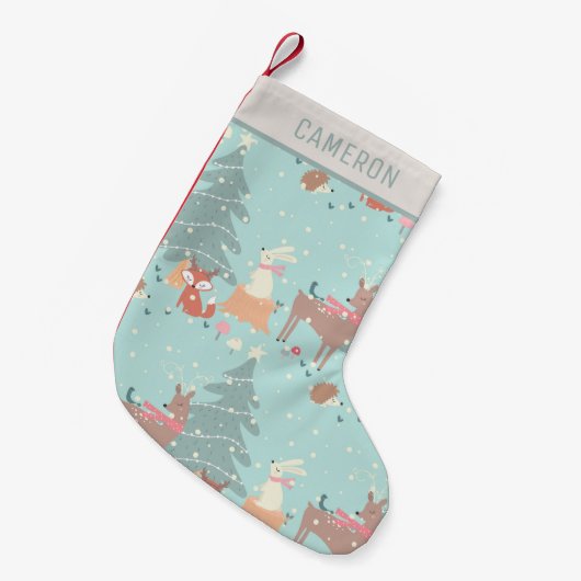 スイートウッドランドクリスマス素朴ファームハウスブルー スモールクリスマスストッキング (正面 (吊り時))