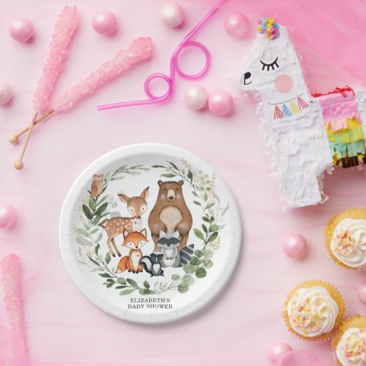 スイートウッドランドグリーンリーベビーシャワー誕生日 ペーパープレート (パーティー)