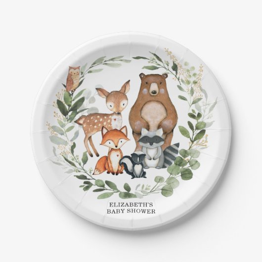 スイートウッドランドグリーンリーベビーシャワー誕生日 ペーパープレート (正面)