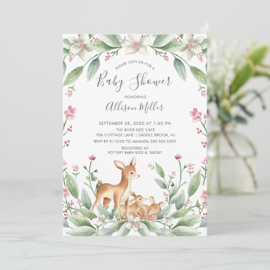 スイートウッドランドディアツインズベビーシャワー招待状 招待状 (スタンド正面)