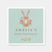 スイートウッドランドバニーファースト誕生日ナプキン スタンダードカクテルナプキン (正面)