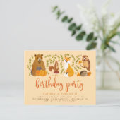 スイートウッドランドフォレストアニマルズカボチャ誕生日 インビテーションポストカード (スタンド正面)