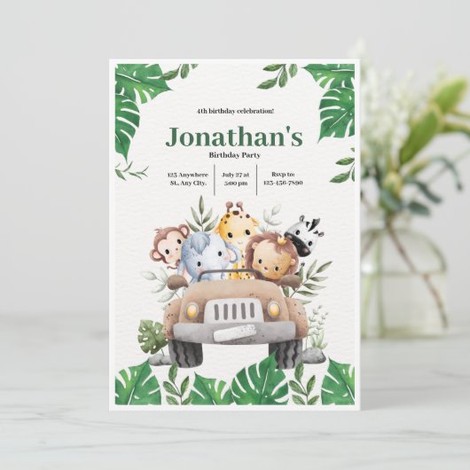 スイートウッドランドフォレストアニマルズ4st誕生日ボーイ 招待状 (スタンド正面)