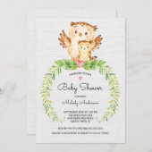 スイートウッドランドフクロウベビーシャワー招待状 招待状 (正面/裏面)