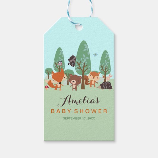 スイートウッドランドフレンドズベビーシャワーギフトラベル ギフトタグ (正面)