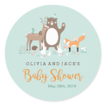 スイートウッドランドミントとオレンジ色の赤ちゃんシャワーシール