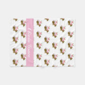 スイートウッドランド動物ピンク野草子供部屋 フリースブランケット (正面(横))