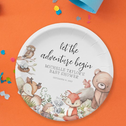 スイートウッドランド動物ベビーシャワー紙プレート ペーパープレート