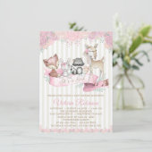 スイートウッドランド動物少女の赤ちゃんシャワー 招待状 (スタンド正面)