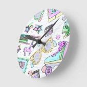 スイートエイティズカラーリングブックドードルデザイン ラウンド壁時計 (傾斜)