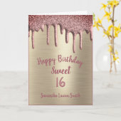 スイートエレガント16誕生日バラ金ゴールドグリッタードリップ カード (黄色い花)
