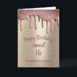 スイートエレガント16誕生日バラ金ゴールドグリッタードリップ カード<br><div class="desc">16モダン歳ガーリーの誕生日に使うおしゃれなバースデーカード。このデザインは、控えめなグリッターテクスチャ、スクリプト金ゴールドを備えたバラタイポグラフィを特徴とします。名前とメッセージをカスタマイズします。</div>