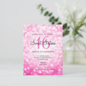 スイートエレガント16誕生日ピンクグリッター灯 招待状 (スタンド正面)