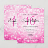 スイートエレガント16誕生日ピンクグリッター灯 招待状 (正面/裏面)