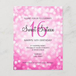スイートエレガント16誕生日ピンクグリッター灯 招待状