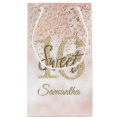 スイートエレガント16誕生日赤面ピンク金ゴールドグリッター スモールペーパーバッグ (裏面)