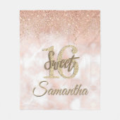スイートエレガント16誕生日赤面ピンク金ゴールドグリッター フリースブランケット (正面)