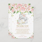 スイートエレファントピンク赤面フローラベビーシャワー サンキューカード (正面/裏面)