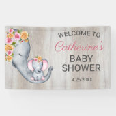 スイートエレファントフローラガールベビーシャワーウェルカム 横断幕 (横)