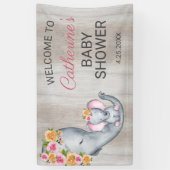 スイートエレファントフローラガールベビーシャワーウェルカム 横断幕 (縦)