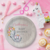 スイートエレファントフローラガール素朴ベビーシャワー ペーパープレート (パーティー)