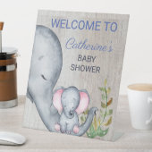 スイートエレファントフローラ素朴ベビーシャワーへようこそ 台座サイン (インサイチュ)